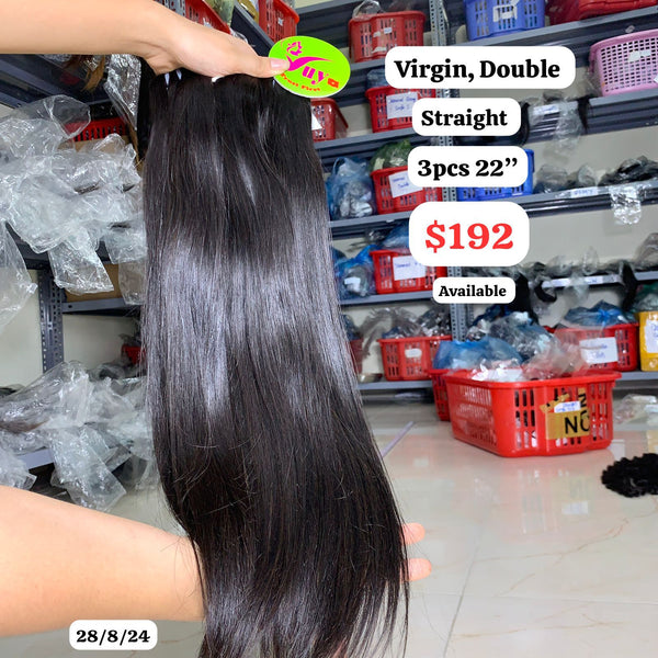 3pcs 22" Straight double drawn virgin hair