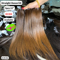 3pcs 12" Straight single donor 50 brown hair