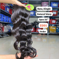 3pcs 22" Natural wave single drawn raw hair