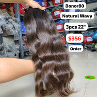 3pcs 22" Natural wave single donor 80 hair