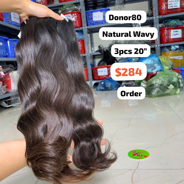 3pcs 20" Natural wave single donor 80 hair