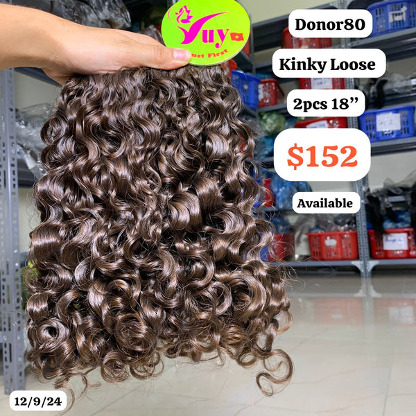 2pcs 18" Kinky loose curly single donor 80 hair