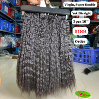 3pcs 16" Yaki straight super double drawn virgin hair