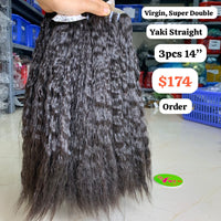 3pcs 14" Yaki straight super double drawn virgin hair