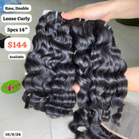 3pcs 14" Loose curly double drawn raw hair