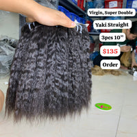 3pcs 10"&nbsp;Yaki straight super double drawn virgin hair