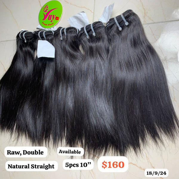 5pcs 10" Straight double drawn raw hair