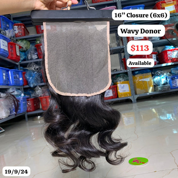 16" 6x6 closure wavy donor hair