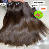 3pcs 12" Straight double drawn brown color raw hair