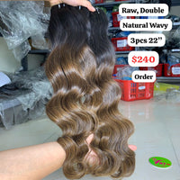 3pcs 22" Natural wave Ombre brown color double drawn raw hair