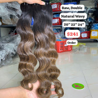 20"22"24" Natural wave Ombre brown color double drawn raw hair