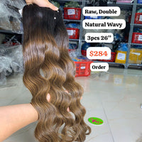 3pcs 26" Natural wave Ombre brown color double drawn raw hair