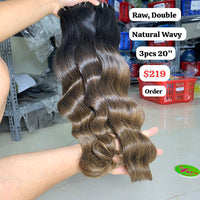 3pcs 20" Natural wave Ombre brown color double drawn raw hair