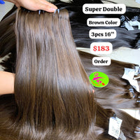 3pcs 16" Straight super double drawn brown color raw hair