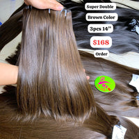 3pcs 14" Straight super double drawn brown color raw hair