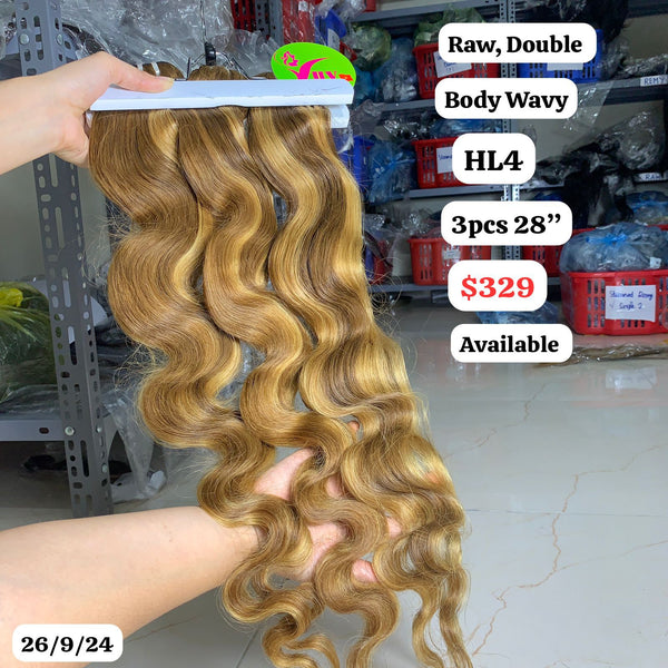 3pcs 28" Body wave highlight HL4 double drawn raw hair