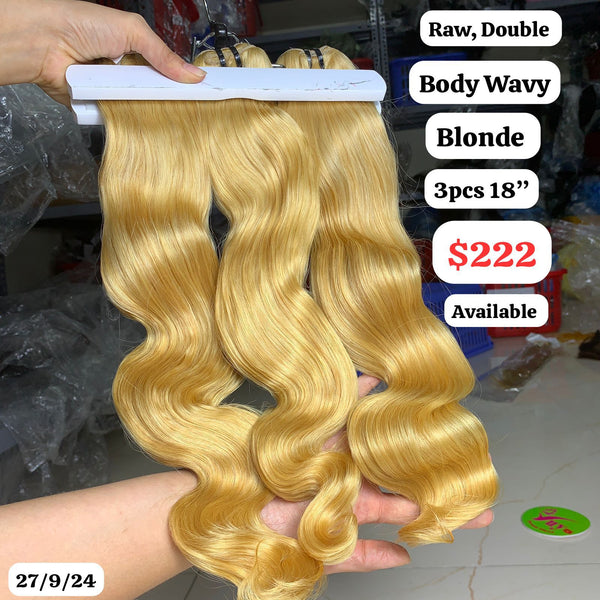 3pcs 18" Body wave blonde color double drawn raw hair