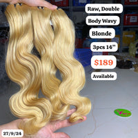 3pcs 14" Body wave blonde color double drawn raw hair