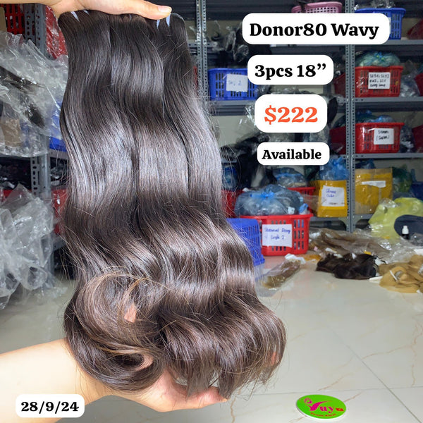 3pcs 18" Natural wavy single donor 80 brown tip color hair