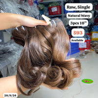 3pcs 10" Natural wavy brown color single drawn raw hair