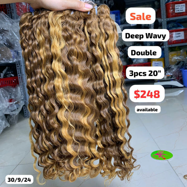 3pcs 20" Deep wave double drawn highlight HL4 raw hair