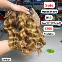 3pcs 12" Ocean wave and 12" 4x4 closure double drawn highlight HL4 raw hair