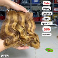 3pcs 10" Wavy double drawn highlight HL4 color hair