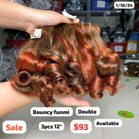 3pcs 12" Bouncy funmi double drawn highlight wine color hair