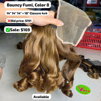 3pcs 14" and 18" 4x4 closure Bouncy funmi double drawn color 8 hair