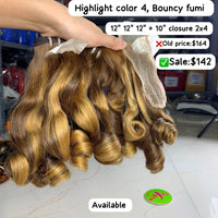 3pcs 12" and 10" 2x4 closure Bouncy funmi double drawn highlight color 4 hair