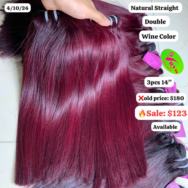 3pcs 14" Straight double drawn wine color hair