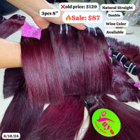 3pcs 8" Straight double drawn wine color hair