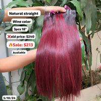 3pcs 18" Straight double drawn wine color hair