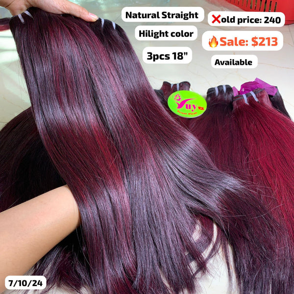 3pcs 18" Straight double drawn highlight wine color hair