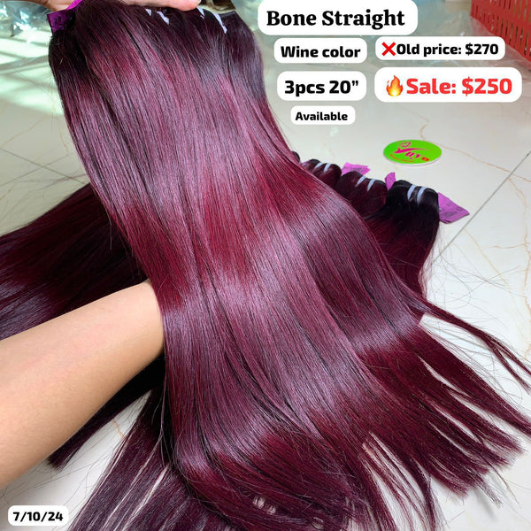 3pcs 20" Bone straight double drawn wine color hair