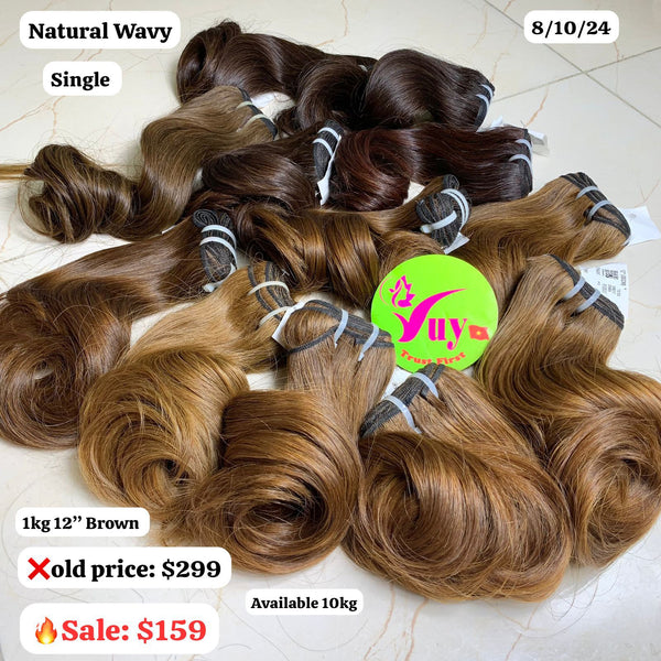 10pcs 12" Natural wave single drawn brown color hair