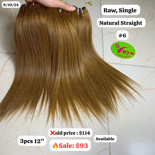 3pcs 12" Straight single drawn #6 color hair