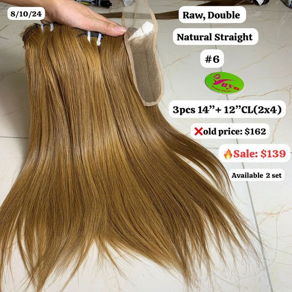 3pcs 14" and 12" 2x4 closure Straight double drawn #6 color hair