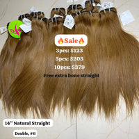 14" Natural straight double drawn #6 color hair super deals