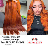 3pcs 18" and 14" 2x6 closure Straight double drawn orange color hair