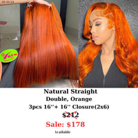 3pcs 16" and 16" 2x6 closure Straight double drawn orange color hair