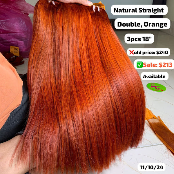 3pcs 18" Straight double drawn orange color hair