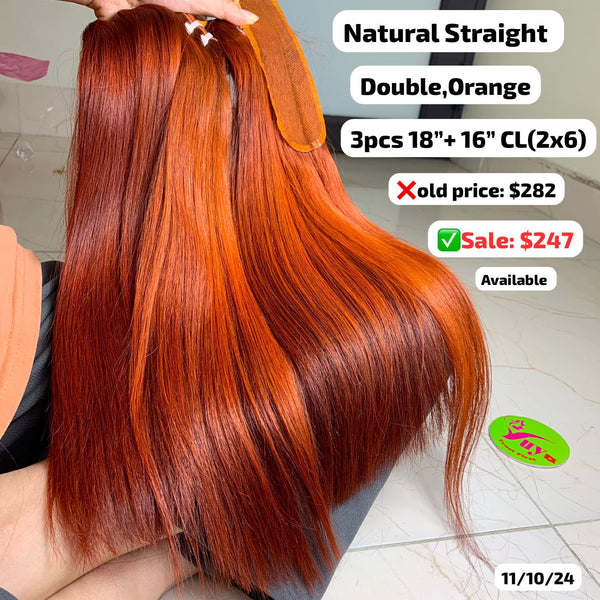 3pcs 18" and 16" 2x6 closure Straight double drawn orange color hair