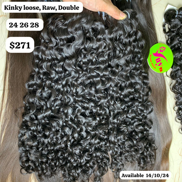 24"26"28" Kinky loose curly double drawn raw hair