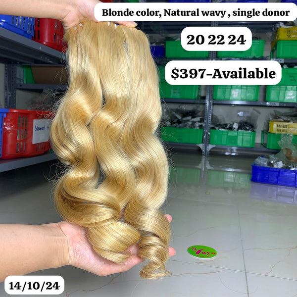 20"22"24" Natural wave single donor blonde color hair