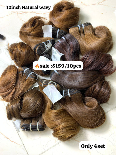 10pcs 12" Natural wave brown color hair