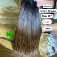 2pcs 16" Straight single donor 80 brown tip color hair