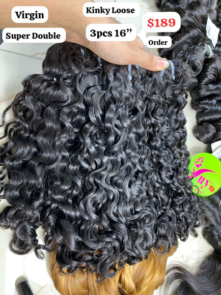 3pcs 16" Kinky loose curly super double drawn virgin hair