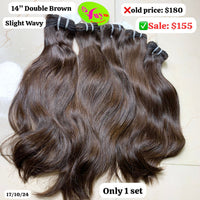 5pcs 14" Slight wave double drawn brown color hair