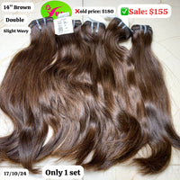 5pcs 14" Slight wave double drawn brown color hair